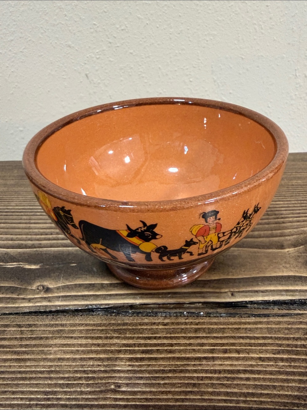 Vintage Mexican Folk Art Style Pottery Bowl Footed Terracotta Donkey Village Sce - Picture 6 of 9